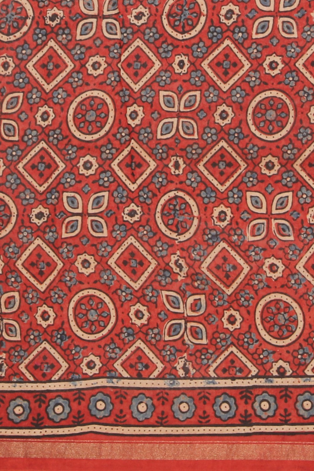 Image of Brick Red Ajrakh Chanderi Saree